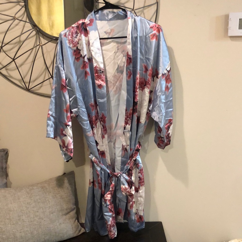 Blue Floral Silk Robe